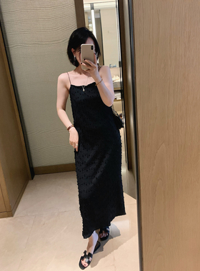 misslady黑色立体肌理吊带背心裙精致韩系轻熟女中长款修身显瘦夏