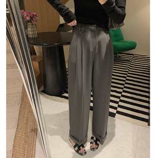 阔腿裤 裤 百搭高腰直筒崔感 复古显瘦九分西装 misslady都市通勤法式