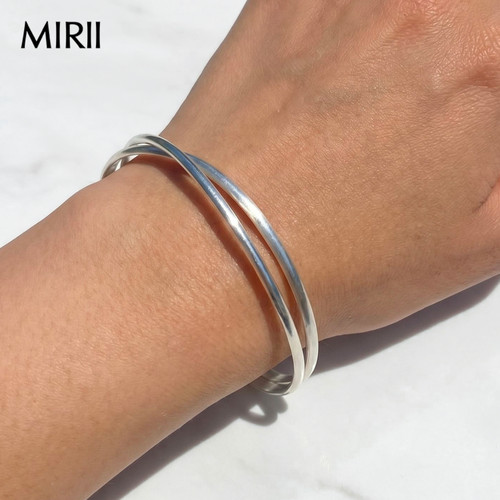 MIRII秘日 精致百搭双层交叉手镯 简约银色高级感开口银生日礼物