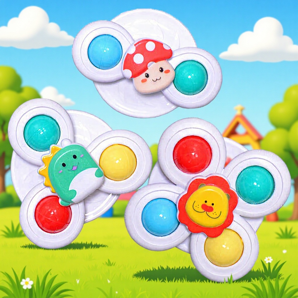 婴幼儿吸盘转转乐儿童益智卡通旋转陀螺安抚宝宝餐桌推车挂件玩具