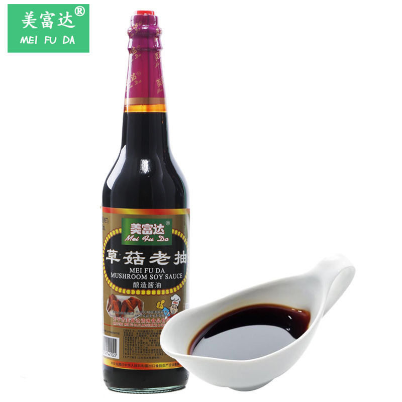 美富达草菇老抽酿造酱油610ml瓶图片