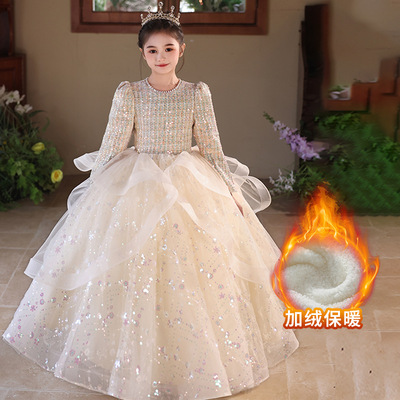 女大童超仙气质长袖礼服初中生冬季加厚婚礼花童公主裙钢琴主持人