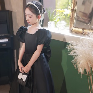 黑色小提琴演奏表演服主持人礼服2025秋冬季女大童钢琴生日公主裙