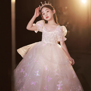 白色大码高定礼服小女孩超仙气质花仙子公主裙蓬蓬裙生日钢琴长裙