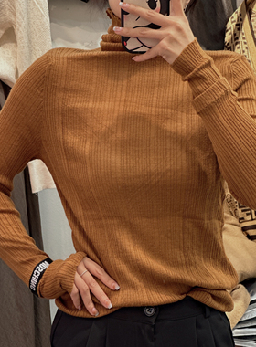 衣唯硕82260羊毛混纺坑条堆堆领针织衫打底衫上衣女