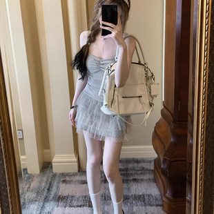 公主连衣裙高级感纯欲风气质显瘦短裙子女夏 网纱针织性感辣妹法式