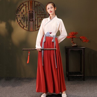 汉服女中国风仙气飘逸古风汉元素清新淡雅齐腰襦裙超仙学生套秋冬