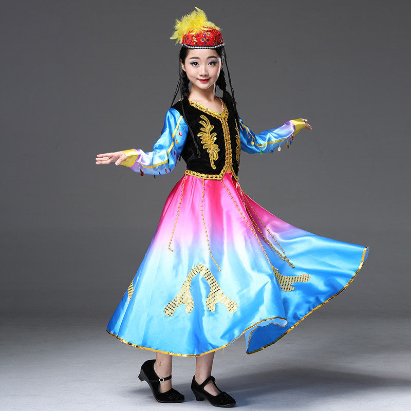 新款女童新疆维吾尔族舞蹈演出服少数民族服装女童舞台演出表演服