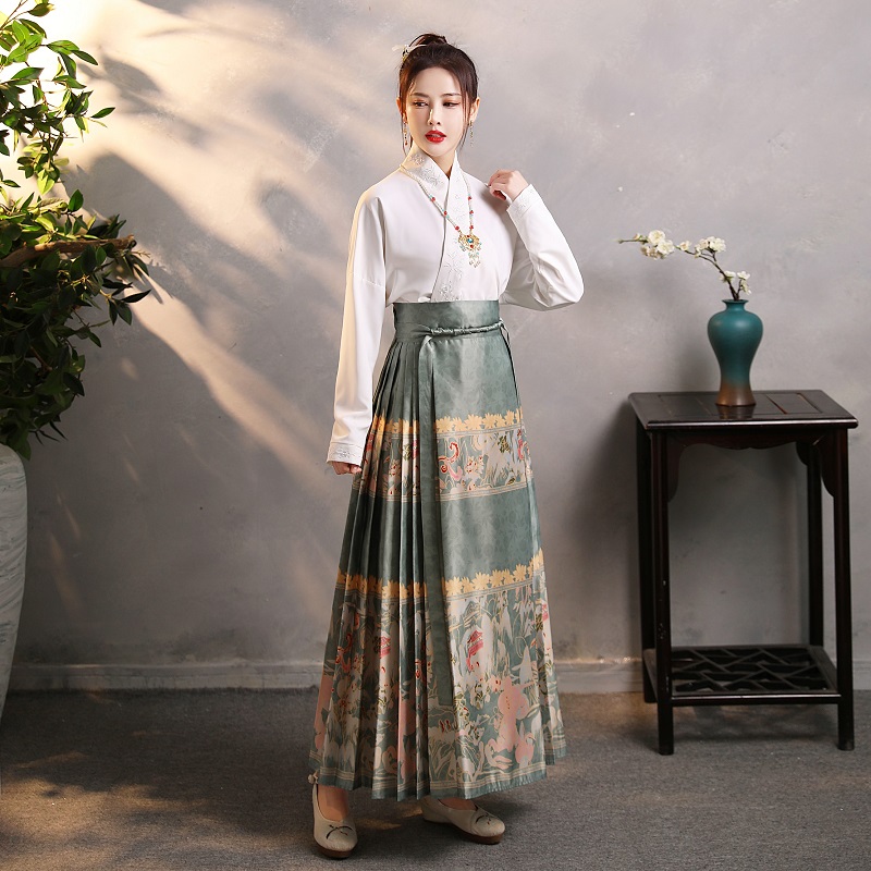 明制汉服女绿色马面裙套装女大童上衣国风成人款古装改良日常穿搭
