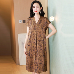 寬松大碼 桑蠶絲 媽媽女裝 聲雨竹中老年杭州真絲連衣裙女夏2025新款