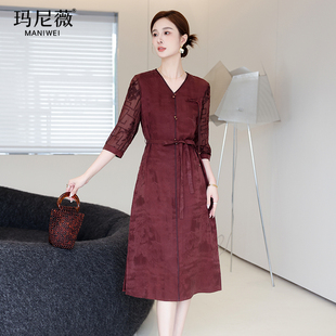 桑蠶絲喜婆婆媽媽裝 高端 香云紗真絲連衣裙女2024新款 聲雨竹新中式