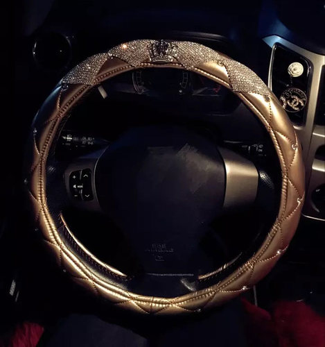 镶钻皇冠方向盘通用把套皮革四季