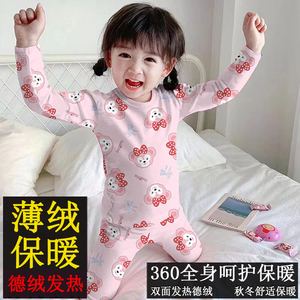 新品秋冬女童德绒打底套装 秋冬女童宝宝保暖印花 睡衣家居服卡通