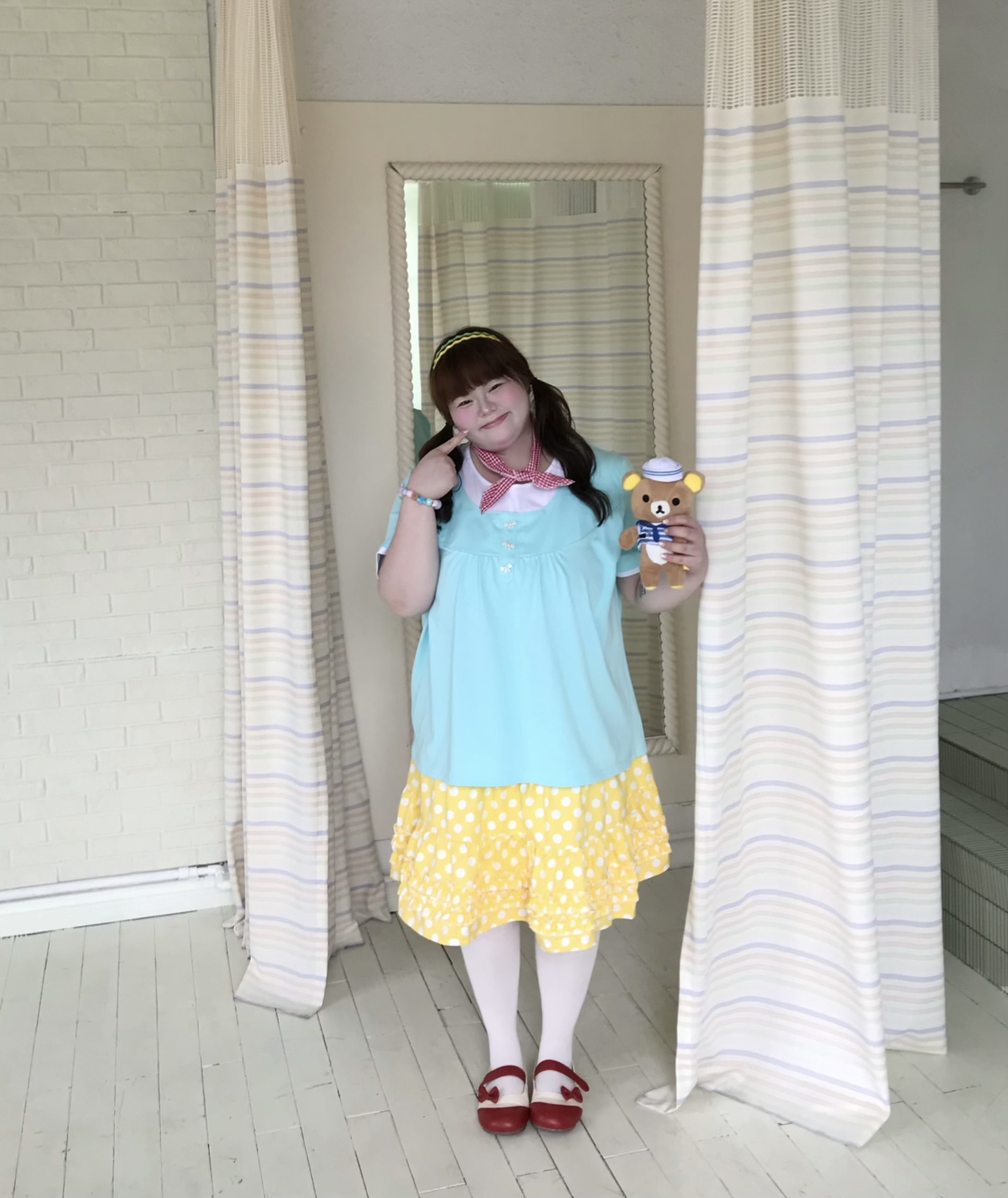 蓝酱夏至/桃气酥大码撞色假两件古早宽松短袖T恤女夏季少女风上衣