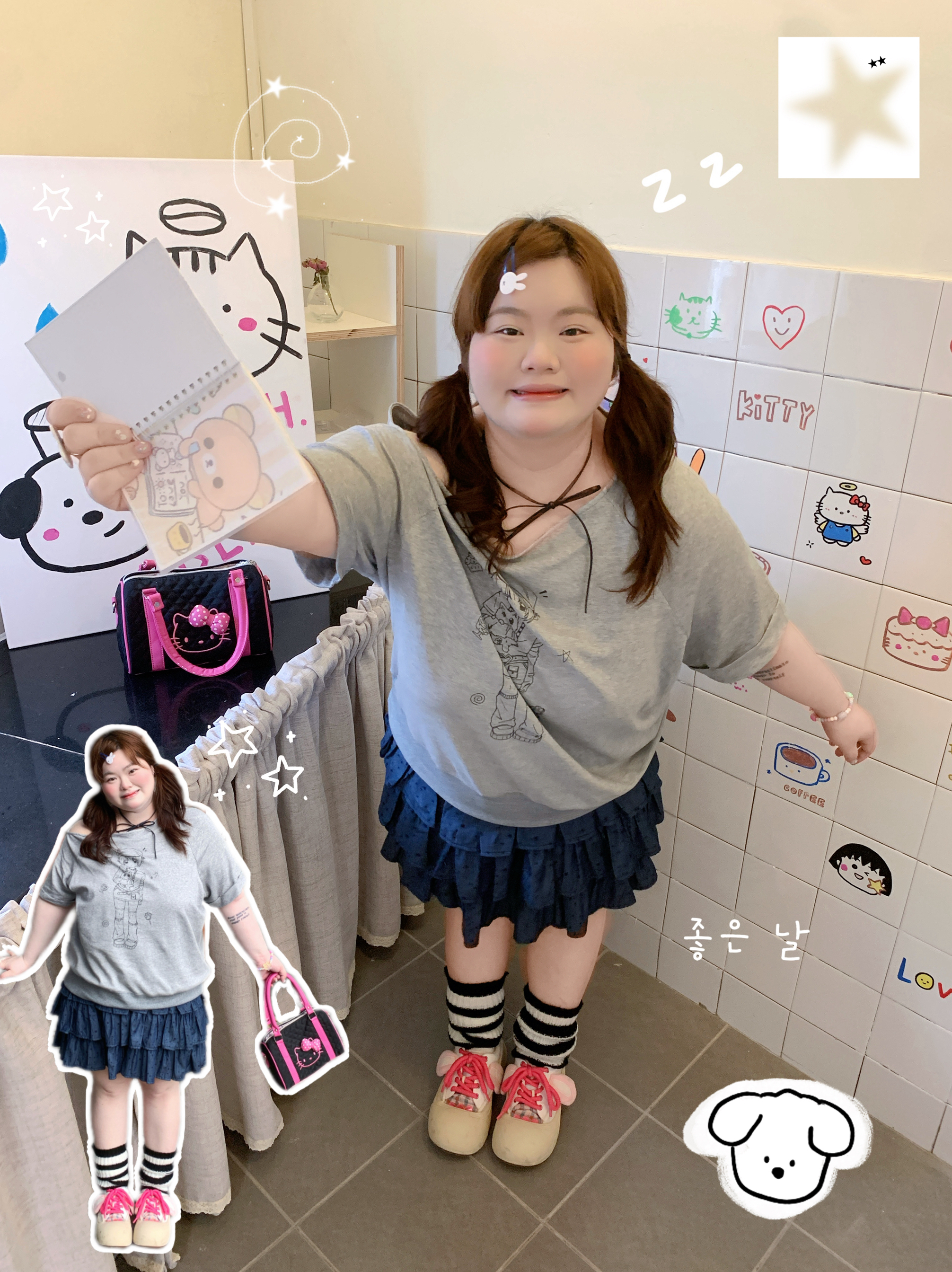 古早美眉/桃气酥原创自制大码胖mm显瘦宽松 y2k斜肩短袖t女夏上衣