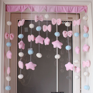 INS风星星蝴蝶结床帘女孩卡通门帘卧室门帘房门挂饰可爱隔断帘