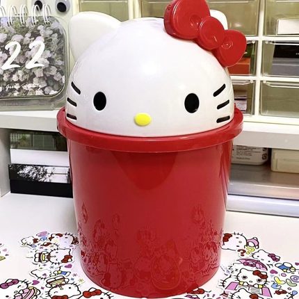 少女心可爱卡通猫杂物垃圾桶客厅卧室家用创意卫生间KT猫翻盖纸篓