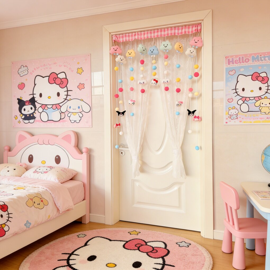 少女心INS云朵门帘三丽鸥玉桂狗库洛米儿童房公主房装饰帘隔断帘
