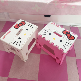 小板凳 大脸Kitty猫板凳卡通加厚塑料折叠凳子椅子儿童家用便携式