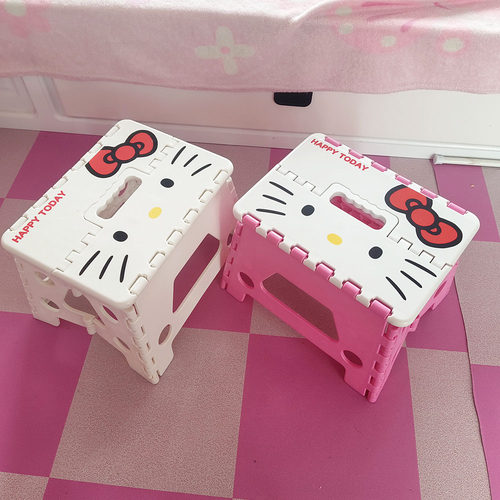 大脸Kitty猫板凳卡通加厚塑料折叠凳子椅子儿童家用便携式小板凳