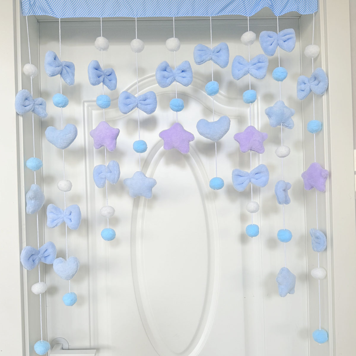 可爱卡通蓝色球蓝色系蝴蝶结门帘卧室装饰帘隔断帘免打孔门帘