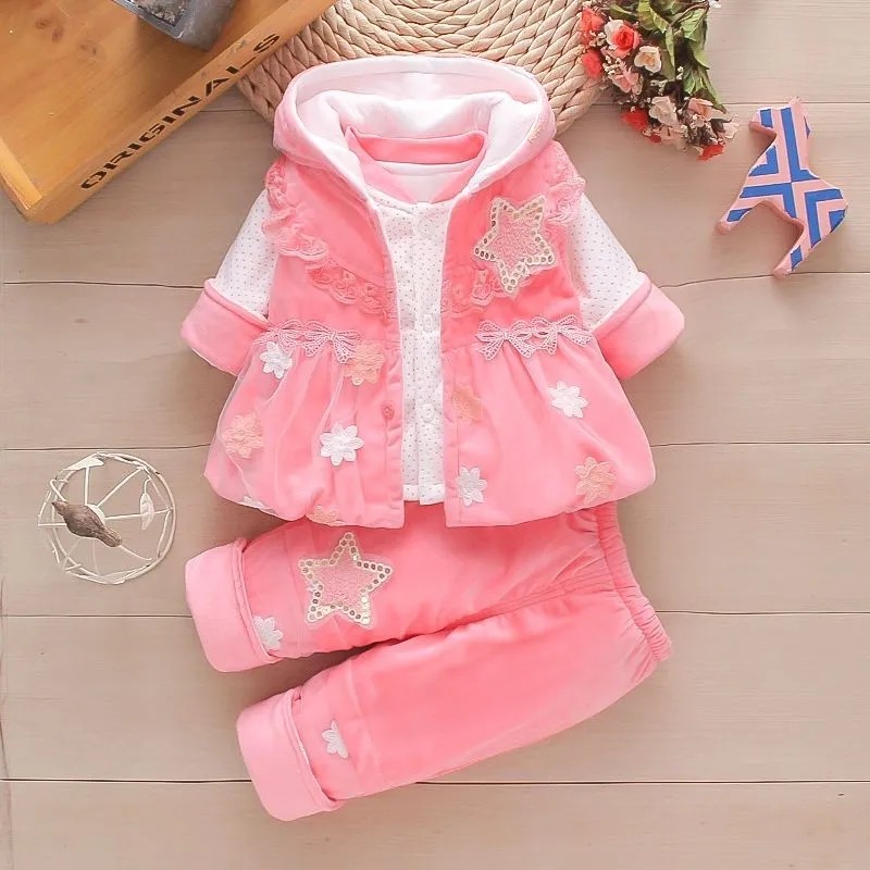 女宝宝棉衣套装1一2岁婴幼儿秋冬季外出服冬天衣服婴儿三件套夹棉