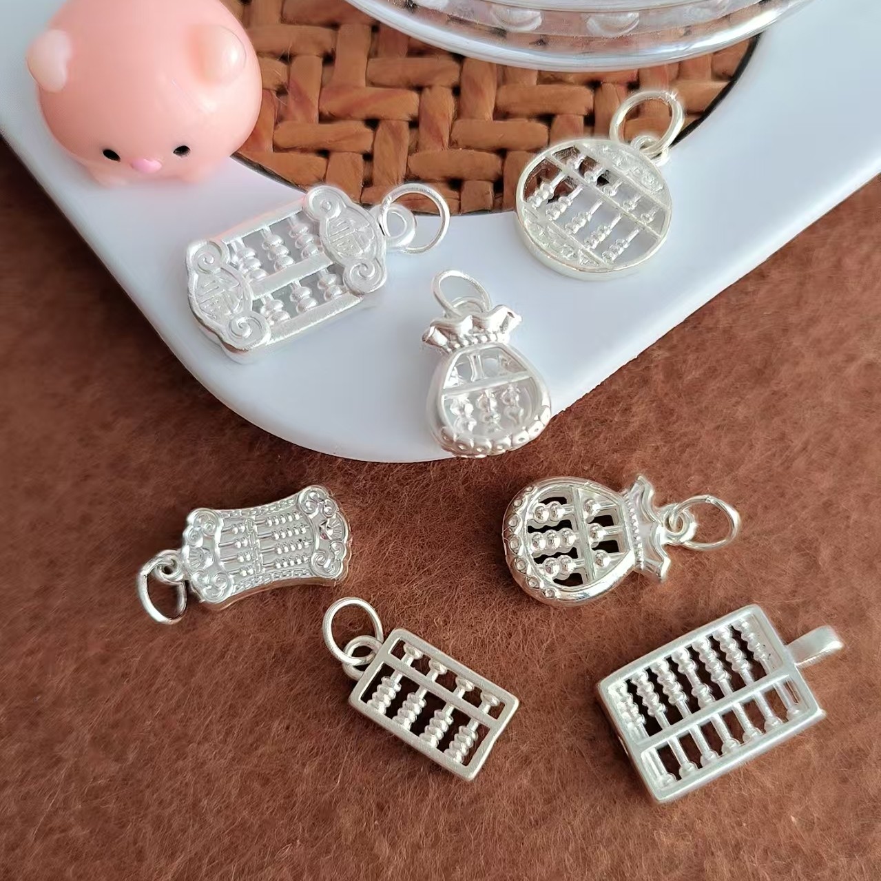 足银999纯银算盘吊坠挂件手作