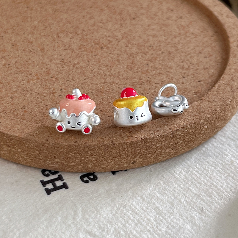 999足银纯银可爱布丁蛋糕diy串珠配件手工编织绳串珠手链配件礼物