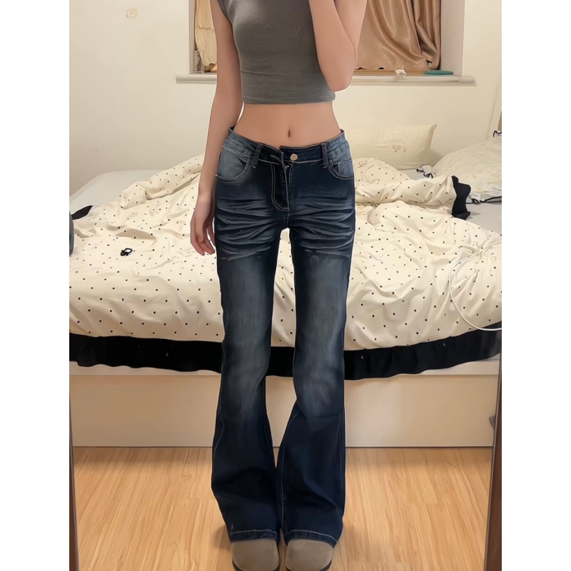 小个子一米五美式穿搭ins微喇冬季加绒牛仔裤女款修身显瘦拖地裤