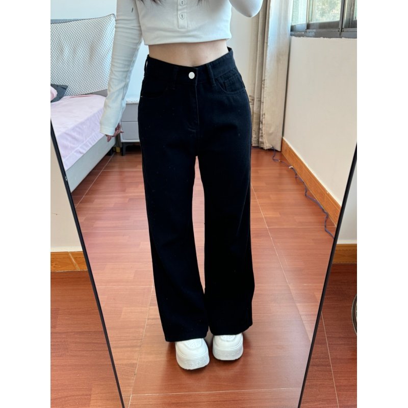 小个子一米五黑色牛仔裤女百搭新款慵懒时尚简约阔腿喇叭纯色裤子,女装/女士精品,牛仔裤,淘宝优惠券,粉丝福利购,淘宝优惠卷