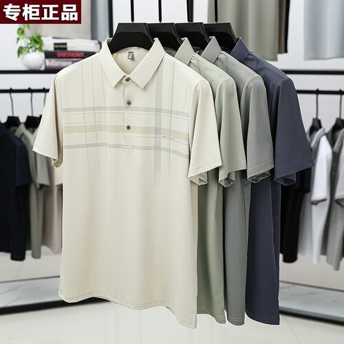 鄂尔多斯市夏季男士短袖t恤中年爸爸装冰丝半袖上衣翻领男式T恤宽