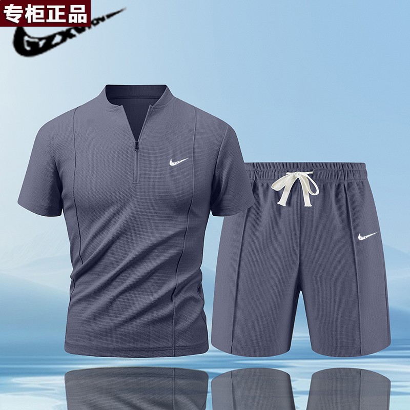 奥莱官方旗舰店唯品会跨境男士短裤夏季男款直筒宽松休闲裤华夫格