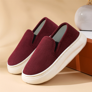 春秋季男女款居家外穿灯芯绒休闲布鞋防滑厚底一脚蹬透气吸汗单鞋