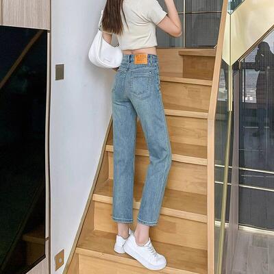 直筒牛仔裤女八分夏季薄款2025新款高腰显瘦小个子九分法棍烟管裤