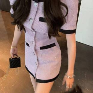 小香风短袖 轻奢2025夏新款 连衣裙女名媛风气质复古显瘦小个子短裙