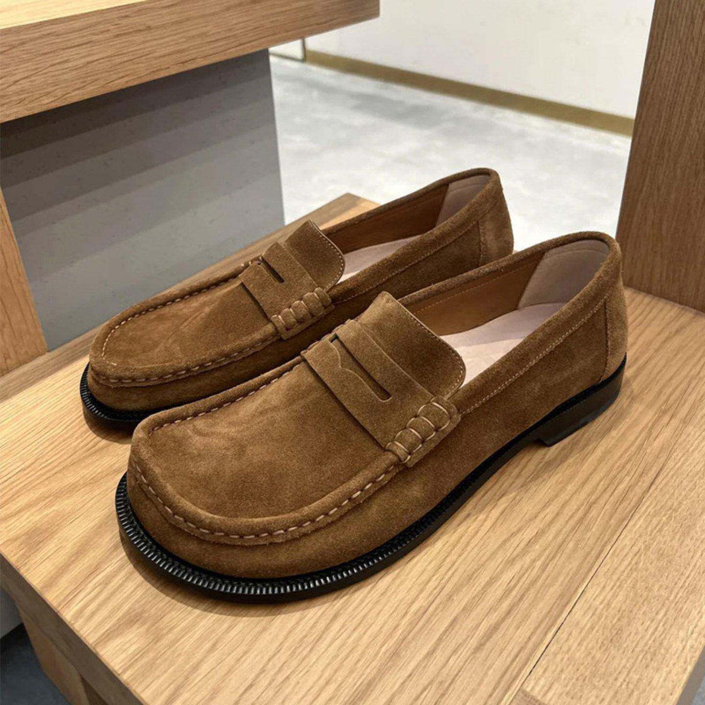 轻奢松弛感老钱风休闲乐福鞋男春季新款透气一脚蹬懒人通勤德比鞋