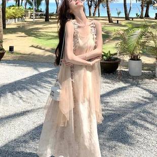 法式 欧洲站2025年夏新款 吊带连衣裙女高级感显瘦三亚海边度假风