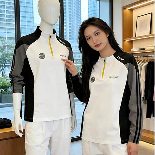 潮牌高端半拉链长袖T恤男款夏季速干骑行服户外防晒运动羽毛球衣