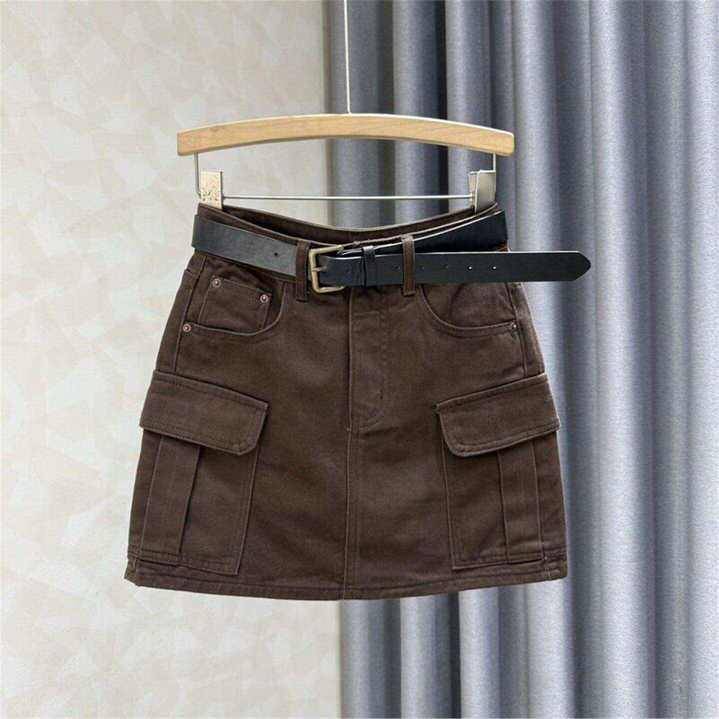 潮牌美拉德风牛仔半身裙女夏季新款复古时尚百搭a字口袋工装短裙