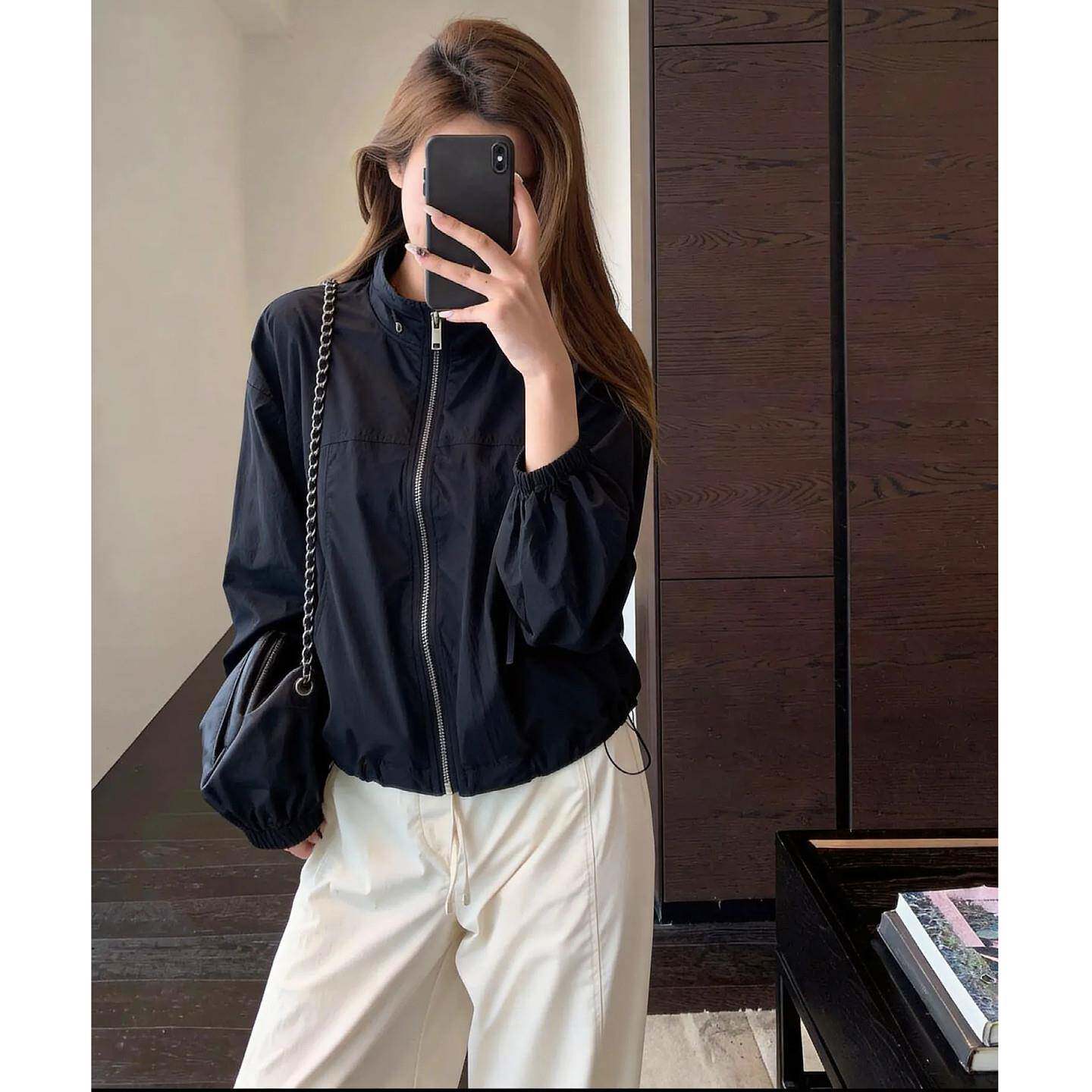 韩国小个子立领短款黑色风衣外套女春秋显瘦户外休闲冲锋衣夹克潮