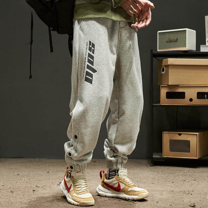 2024秋冬季排扣卫裤男九分裤宽松潮流加绒加厚运动裤小脚休闲裤子