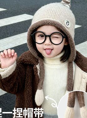 儿童保暖护耳帽子秋冬季小孩套头针织毛线帽户外运动帽卡通企鹅帽