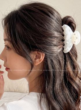 白色亚克力抓夹女2026新款中号发量少发夹高级感后脑勺夹子鸭嘴夹