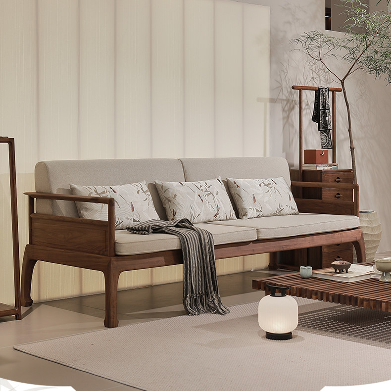 宋式美学实木沙发黑胡桃冬夏两用