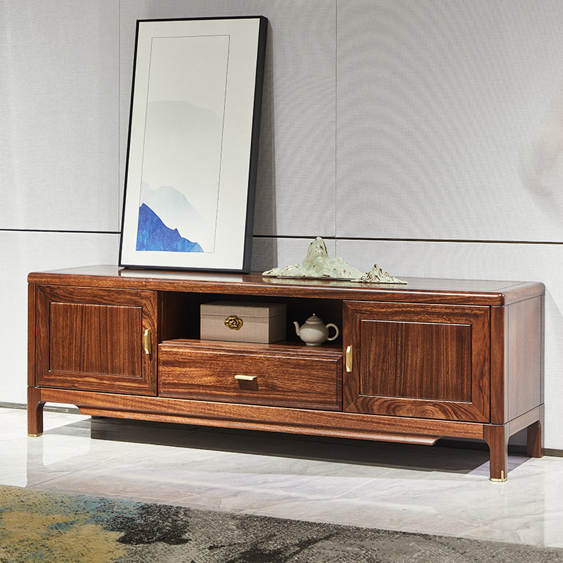 全实木新中式1.5米电视柜现代简高端客厅乌金木家具卧室电视厅柜