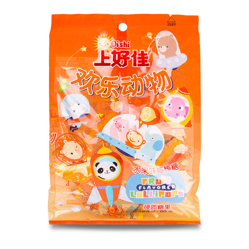 上好佳欢乐动物水果棒棒糖60支什锦袋装休闲糖果童年网红零食创意