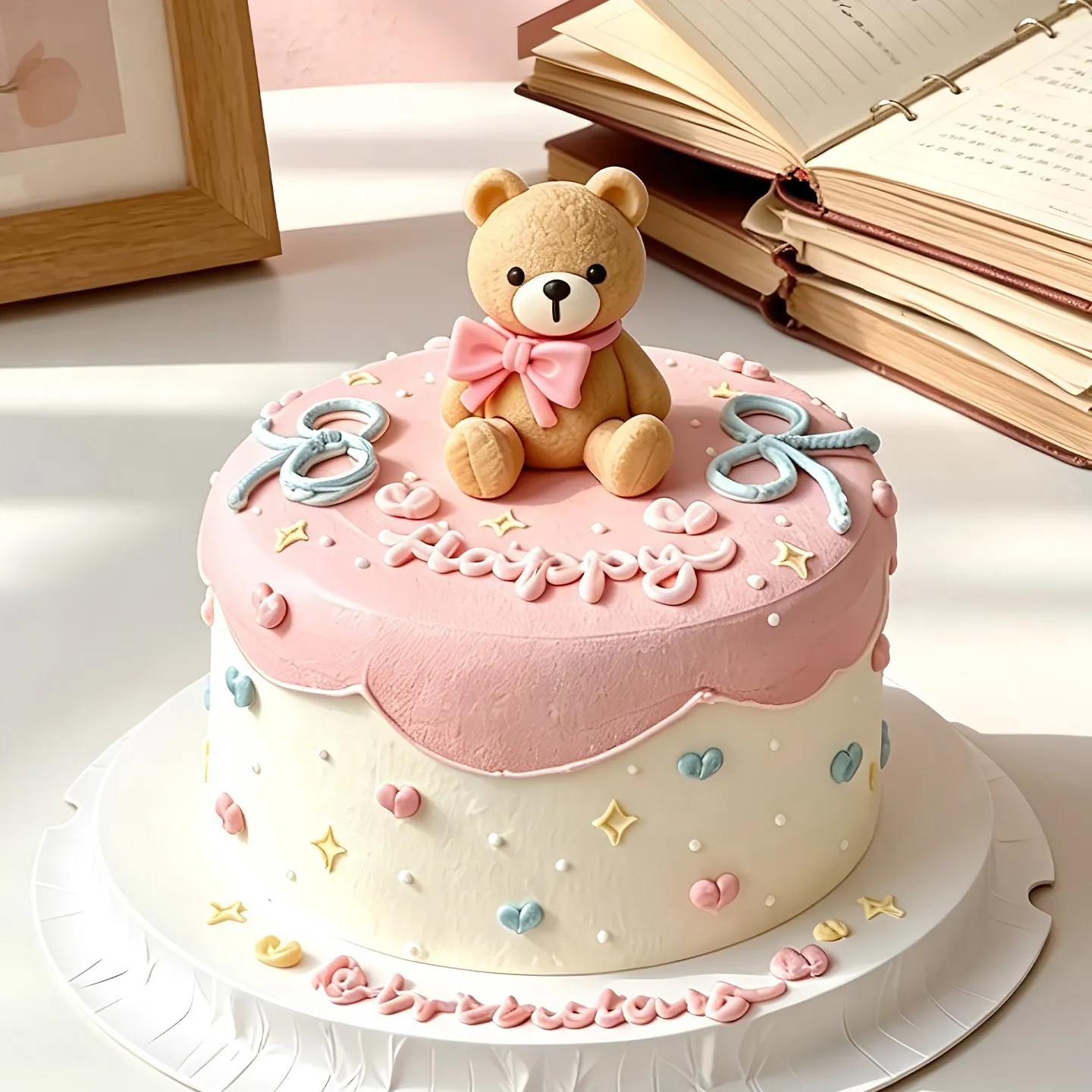 网红ins风生日烘焙蛋糕装饰摆件卡通可爱坐姿蝴蝶结小熊烘焙插件