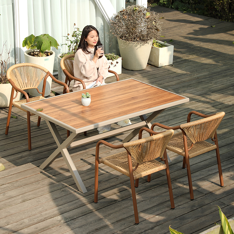 户外桌椅庭院花园休闲餐桌露天别墅中式防水防晒藤椅室外藤编桌椅