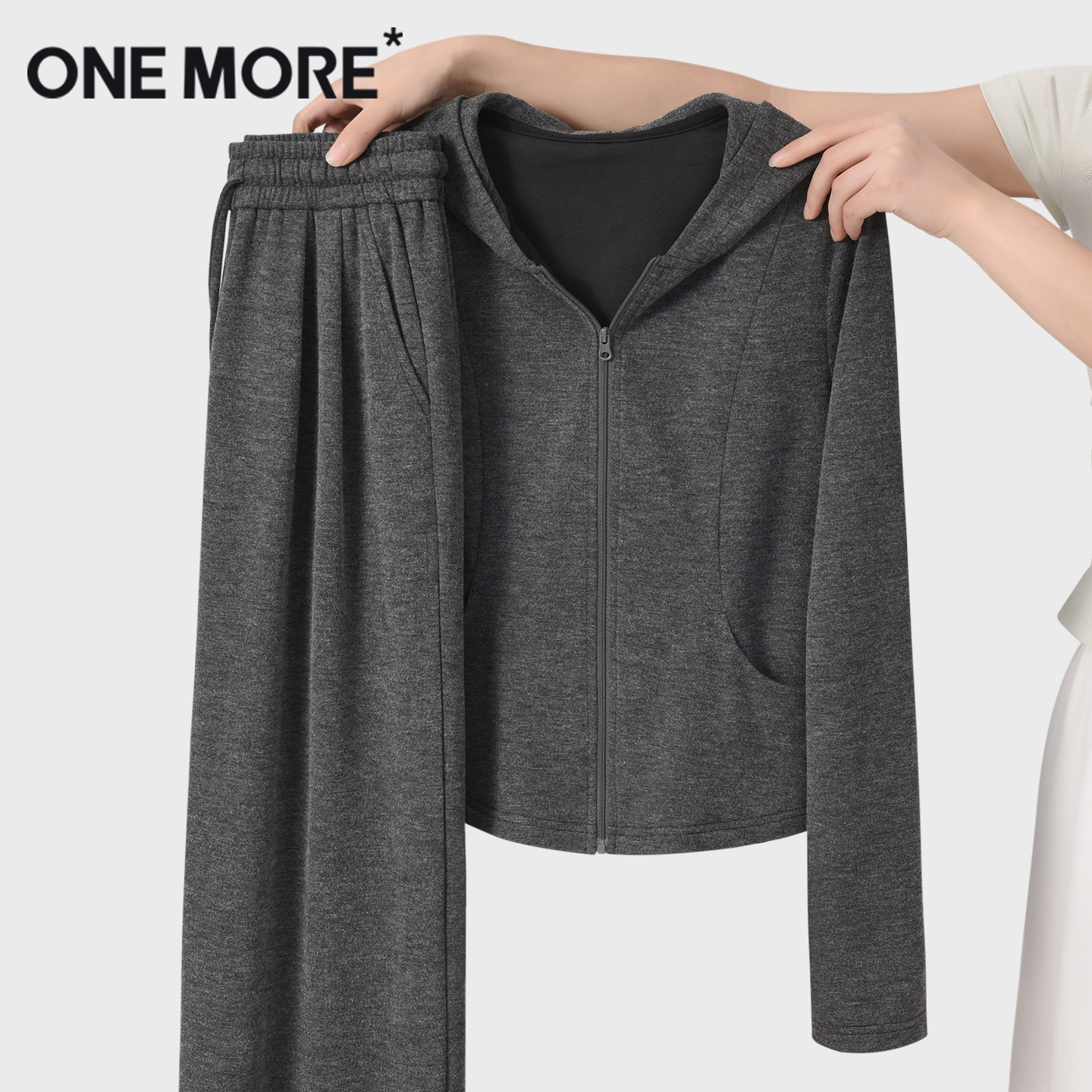 onemore深灰色糯米套装女两件套