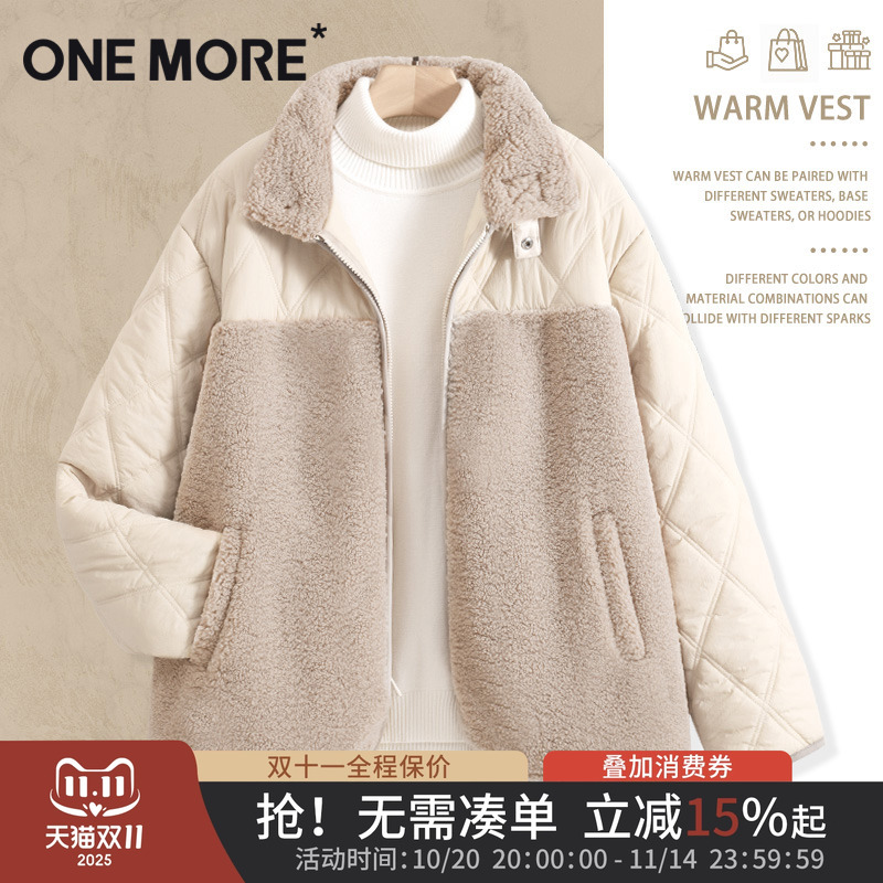 one more羊羔毛棉服女秋冬季2025年新款小个子棉袄加厚夹棉外套Y